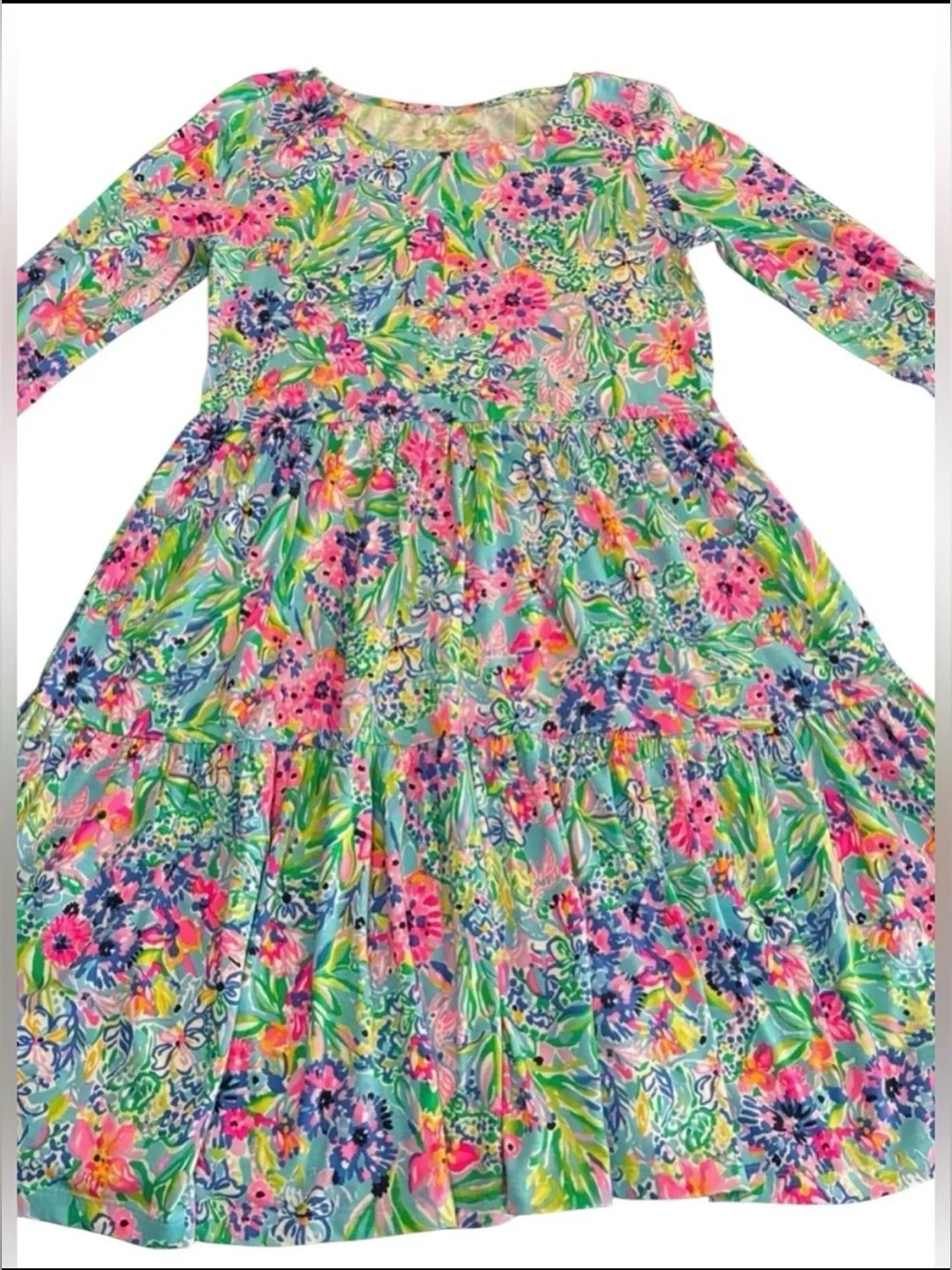 Lilly Pulitzer Floral Long Sleeve Dress AdultXXS Kids 12-16 Pink Vacation NWOT